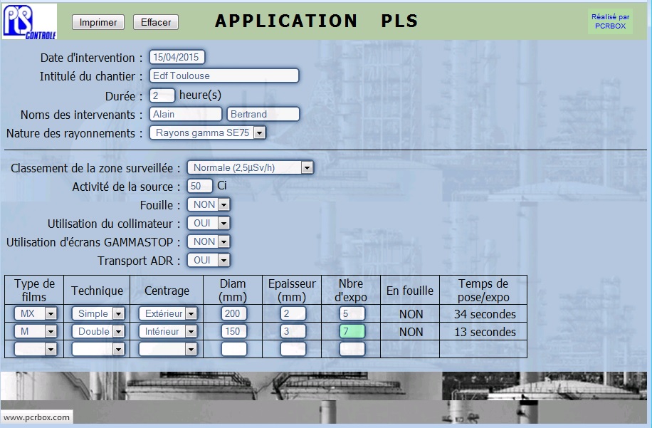 Application PLS - Exposition des personnels - ralisation PCRBOX